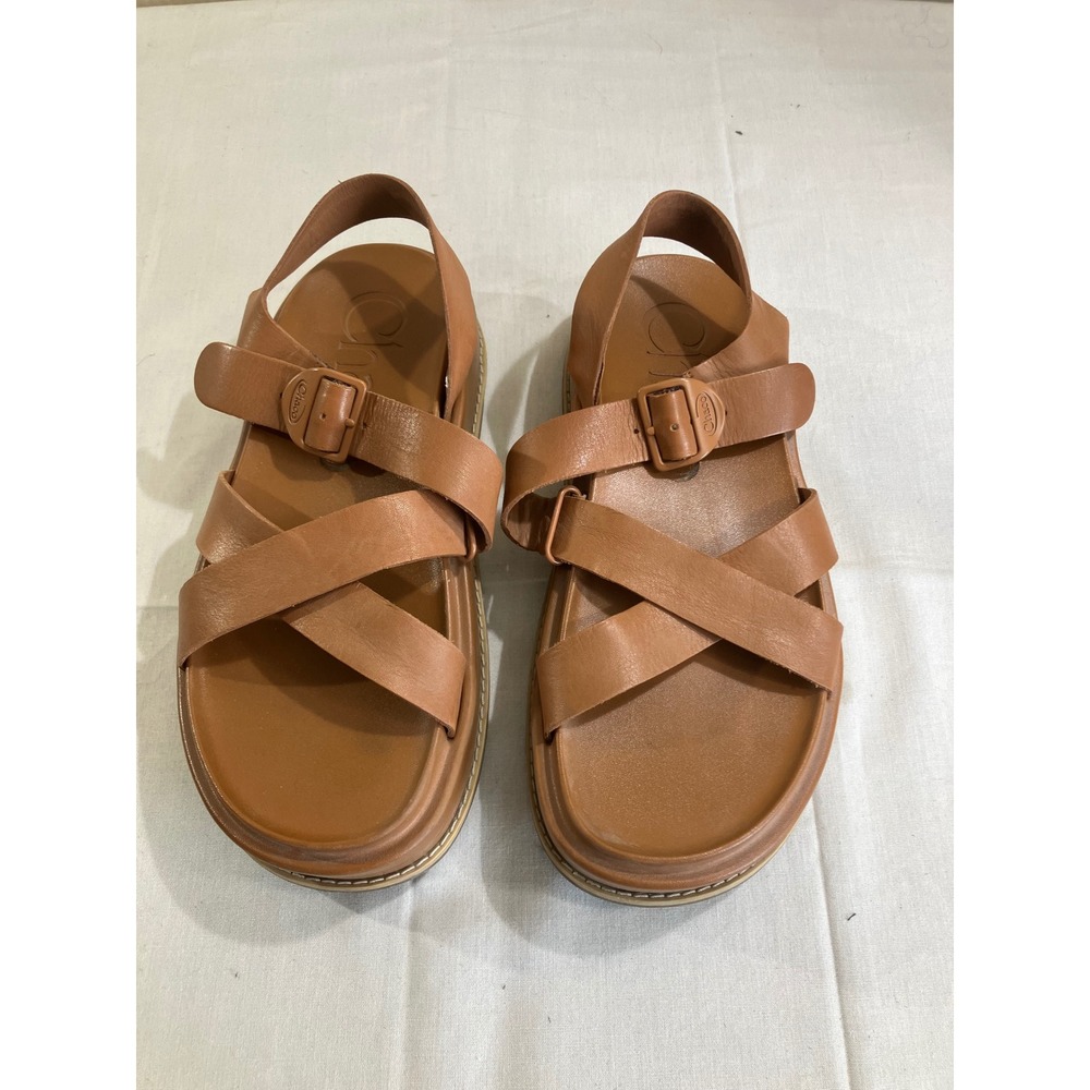 Chaco Wayfarer Platform Leather Sandals Toffee Brown JCH109480 Womens Size 7 - Picture 2 of 9